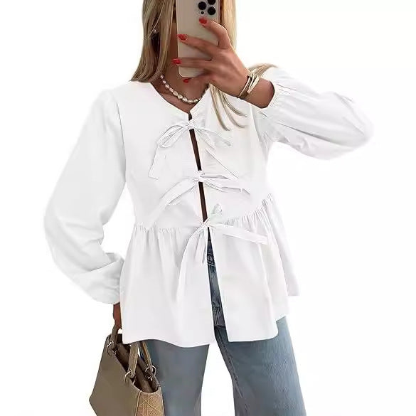 Dame Puffærmet Bluse med Leopardmønster og elegant nøgleåbning Stilla