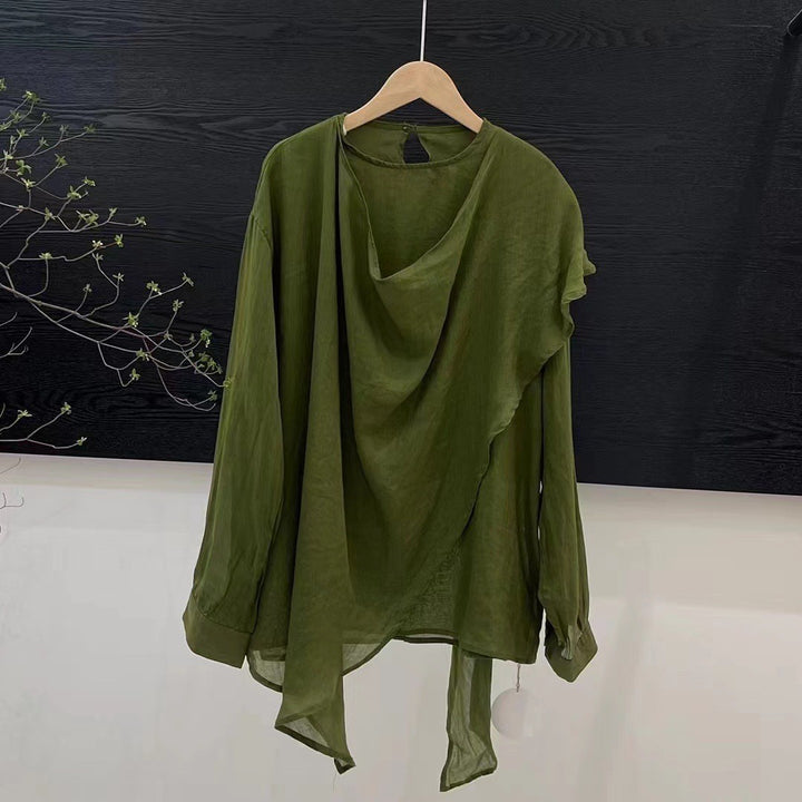 Femme Asymmetrisk Flydende Top med Draperet Halslinje Stilla