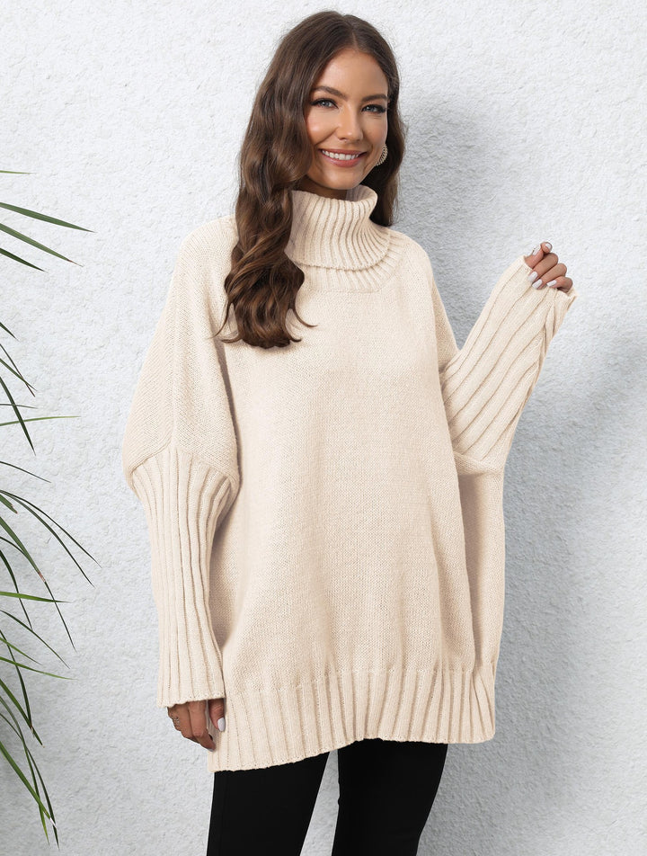 Kvinders Oversized Strik Sweater med Høj Krave og Voluminøse Ærmer Stilla