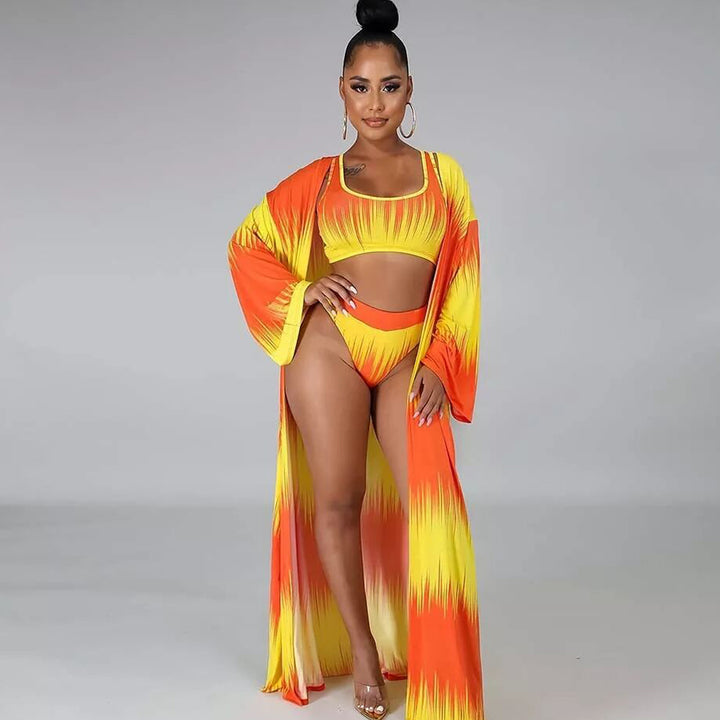 Dame Bade-Sæt med moderigtig Kimono og smart Bikini-overdel kombination Stilla