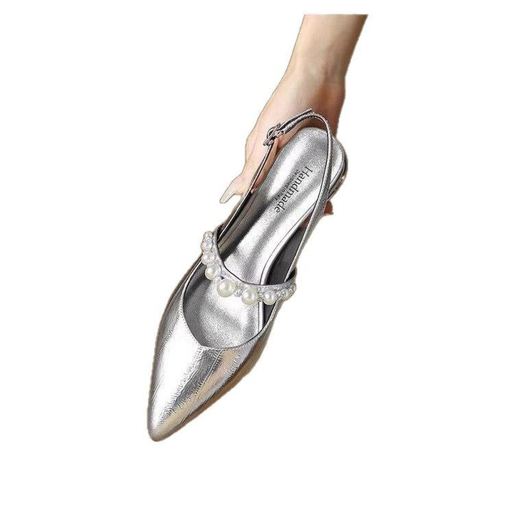 Dame elegante Slingback spids tå flade med perle accent Stilla