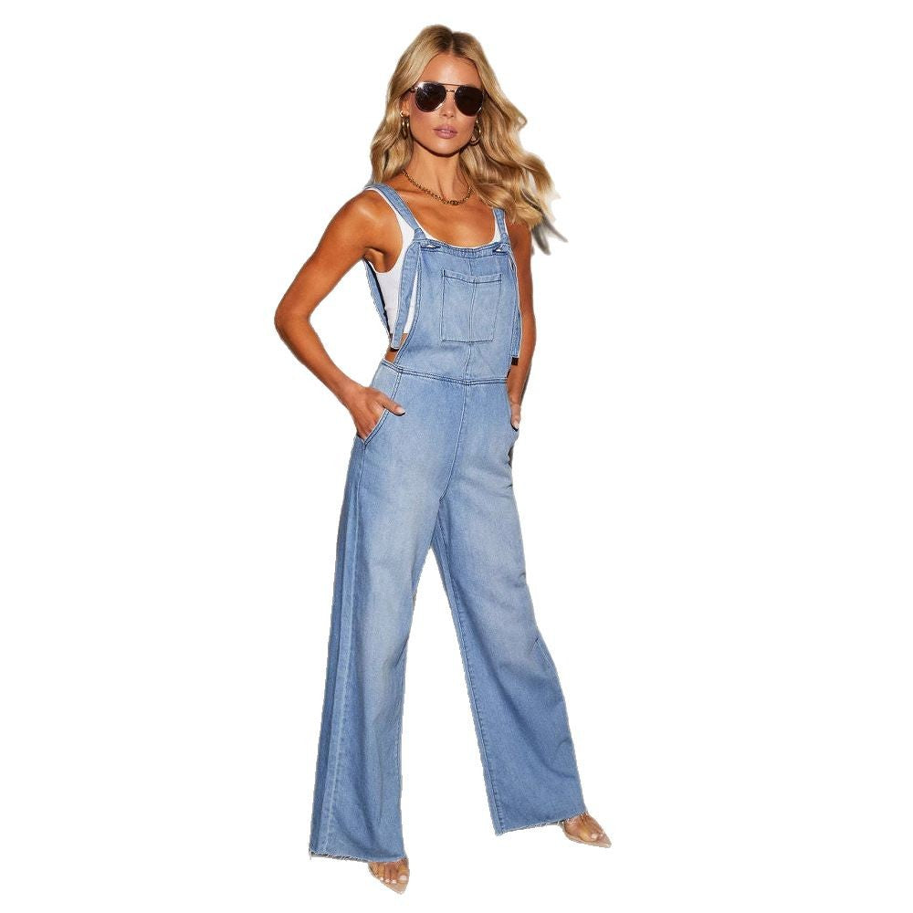 Kvindelige brede denim overalls med fashionable sidelommer og løs pasform Skovae