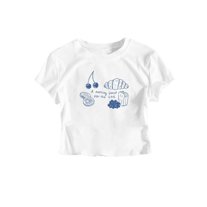 Dame T-shirt med kreativ morgenmad design Skovae