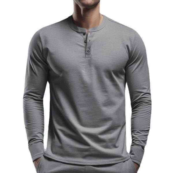 Herre langærmet Henley-shirt med praktisk knaplukning og tætsiddende pasform Stilla