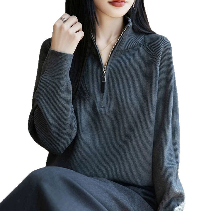 Damer fashionable sweater med høj krave og lynlås Stilla