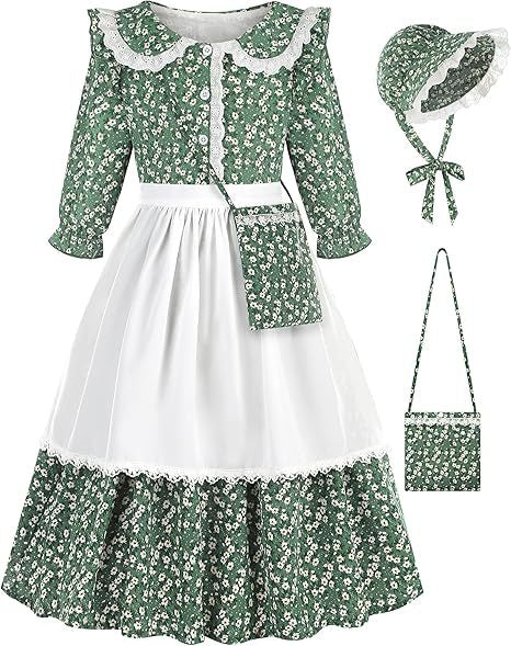 Dame Vintage Blomsterkjole med Forklæde og Hætte Stilla