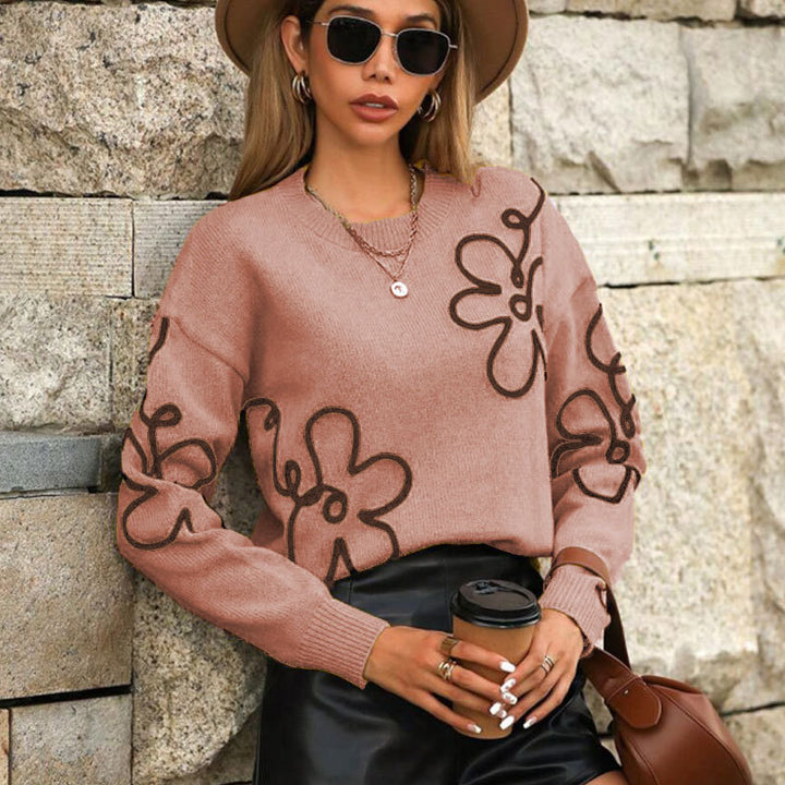 Kvinders fashionable sweater med blomsterapplikationer Stilla