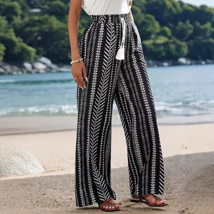 Dame Palazzo-bukser med elastisk talje og fashionable tribal-mønster Stilla