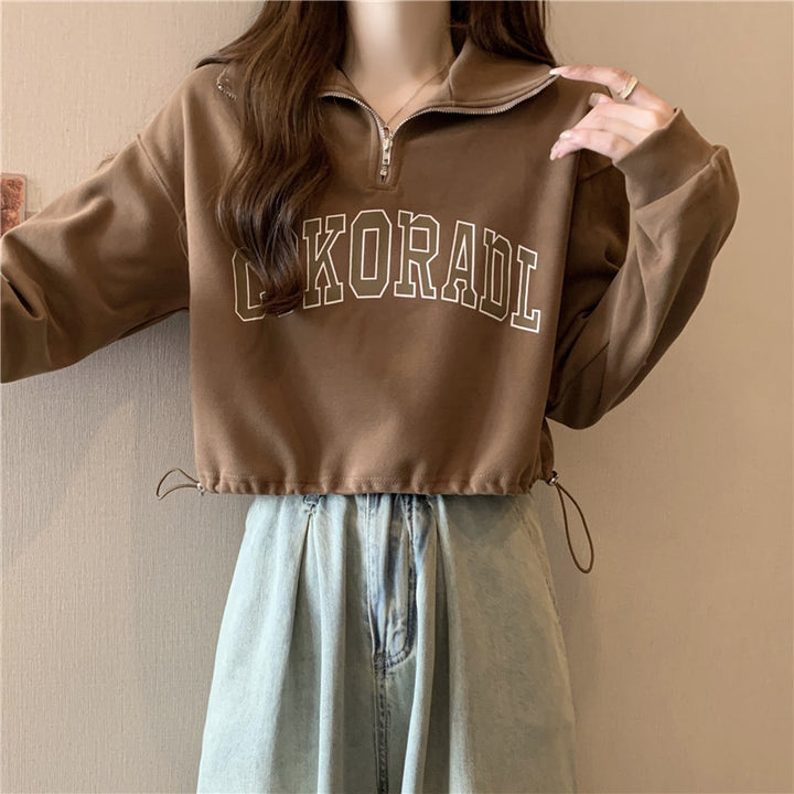 Femme Cropped Half-Zip Sweatshirt med Snøre-Detail Stilla