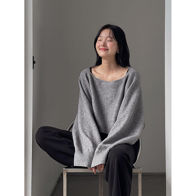 Dame afslappet sweater med brede ærmer og strikdetaljer Stilla