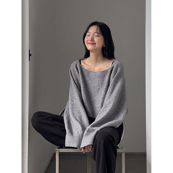 Dame afslappet sweater med brede ærmer og strikdetaljer Stilla