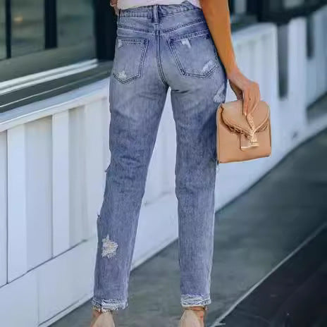 Dame Rivet Mom-Jeans med afslappet snit og afslappede opsmøjninger Stilla