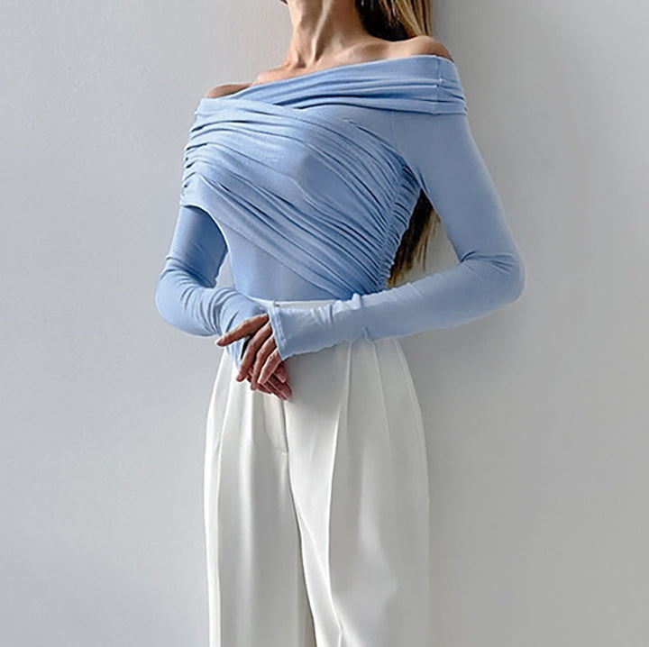 Dame Langærmet top med afslappet vikledesign og elegante flæsedetaljer Stilla
