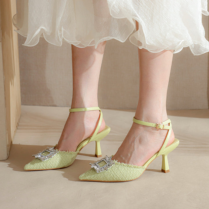 Damer elegante Slingback-hæle med blomsterdekorationer Stilla