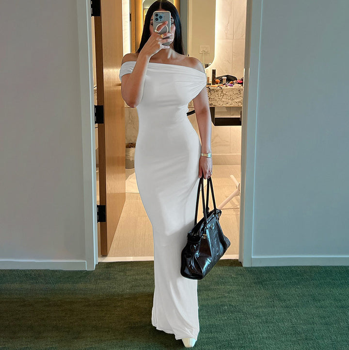 Dame Elegant Off-Shoulder maxikjole med figursyet snit Stilla