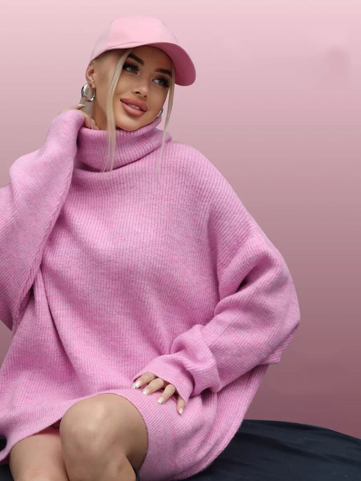 Dame hyggelig oversized sweater med høj krave og konisk skæring Stilla