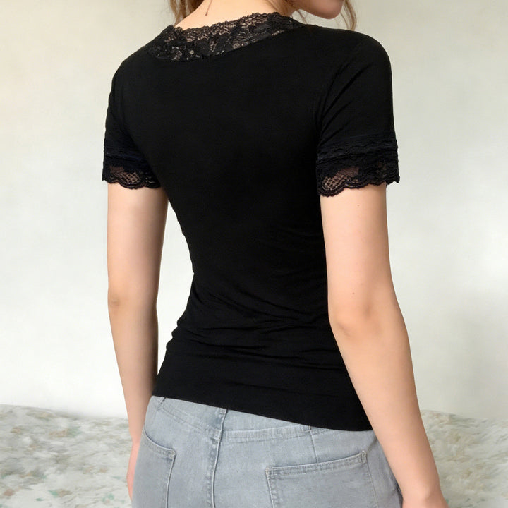 Dame Elegant Spids-T-shirt med V-hals og Kortærmet Skovae