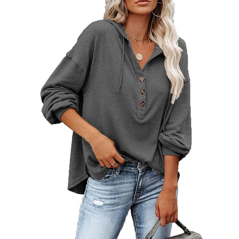 Dame afslappet hoodie med knaplukning Stilla