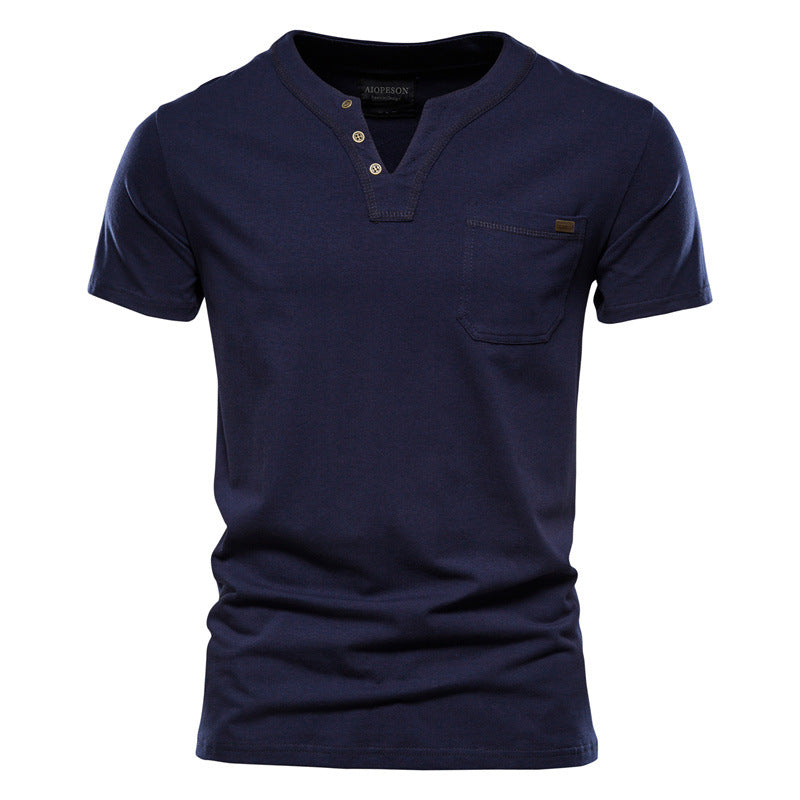 Herrer V-hals T-shirt med trykknapper og brystlomme Stilla