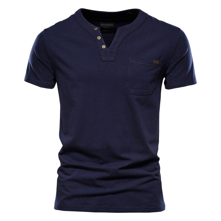 Herrer V-hals T-shirt med trykknapper og brystlomme Stilla