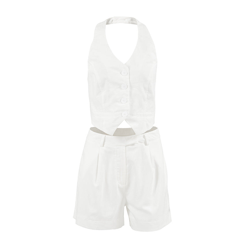 Dame Crop-Top og Shorts-Sæt i let hør Stilla