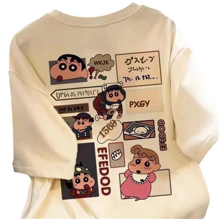 Dame T-shirt med kreativt cartoon-motiv og oversized snit Stilla