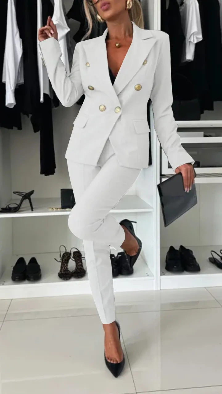 Damer Elegant Blazer- og Bukse-sæt med dobbelte knaplukninger og figursyet snit Stilla