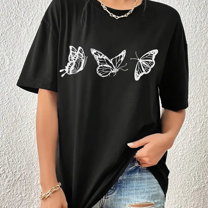 Dame T-shirt med stilfuldt sommerfugleprint Stilla
