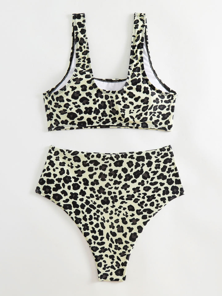 Dame Højskåret Bikini med trendy Leopardmønster Stilla