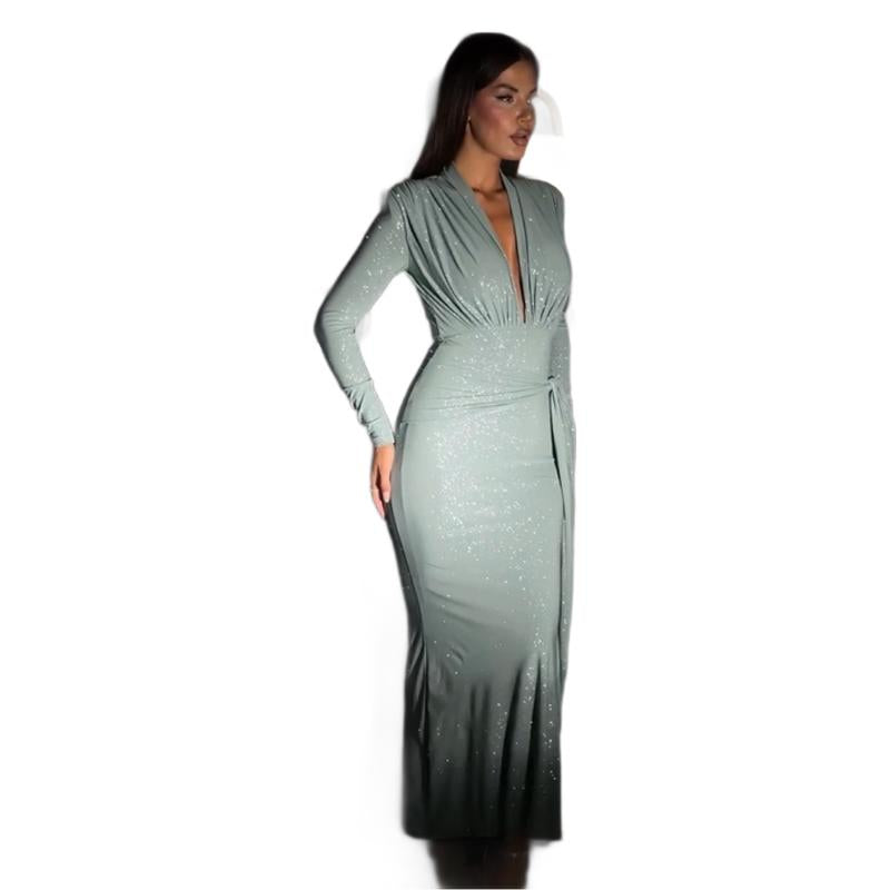 Damer Elegant Maxi Kjole med Dyb V-Hals og Figur-Nær Silhuet Skovae
