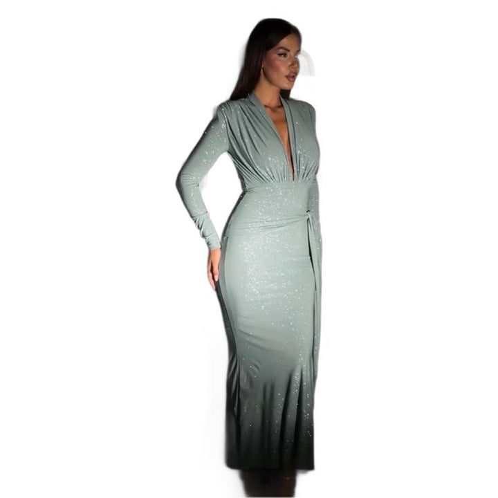 Damer Elegant Maxi Kjole med Dyb V-Hals og Figur-Nær Silhuet Skovae