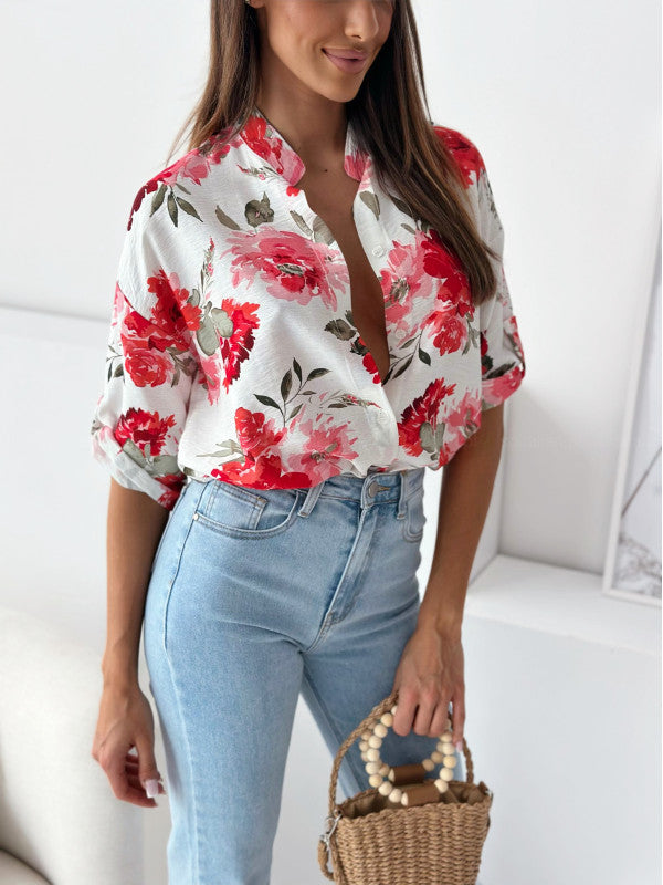 Damebluse med blomstermønster og dropped skuldre Stilla