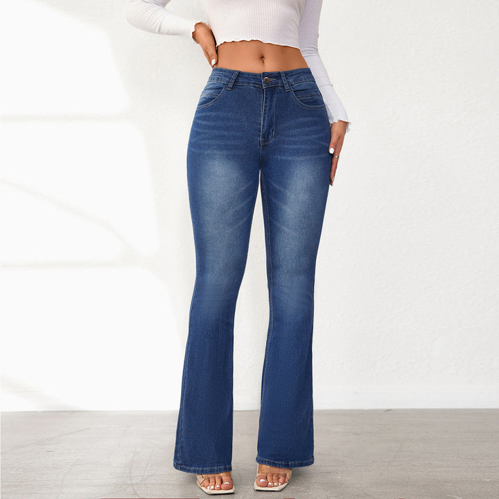 Dame Flared Jeans i vintage-stil med højt liv og elastisk stretch Stilla