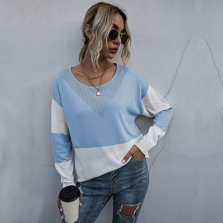 Dame afslappet V-sweater med moderne netdesign Stilla