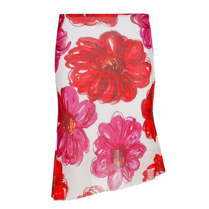 Damen Floral Maxi-Rock mit asymmetrischem Saum und elastischem Bund Skovae