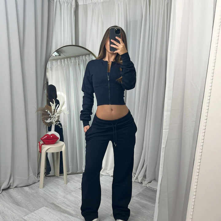 Kvinders cropped hoodie og afslappet joggers sæt Skovae