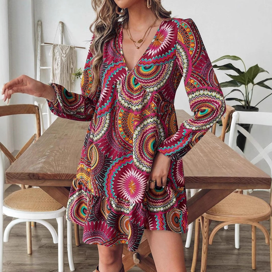 Dame Bohemian Trykt Mini Kjole Stilla