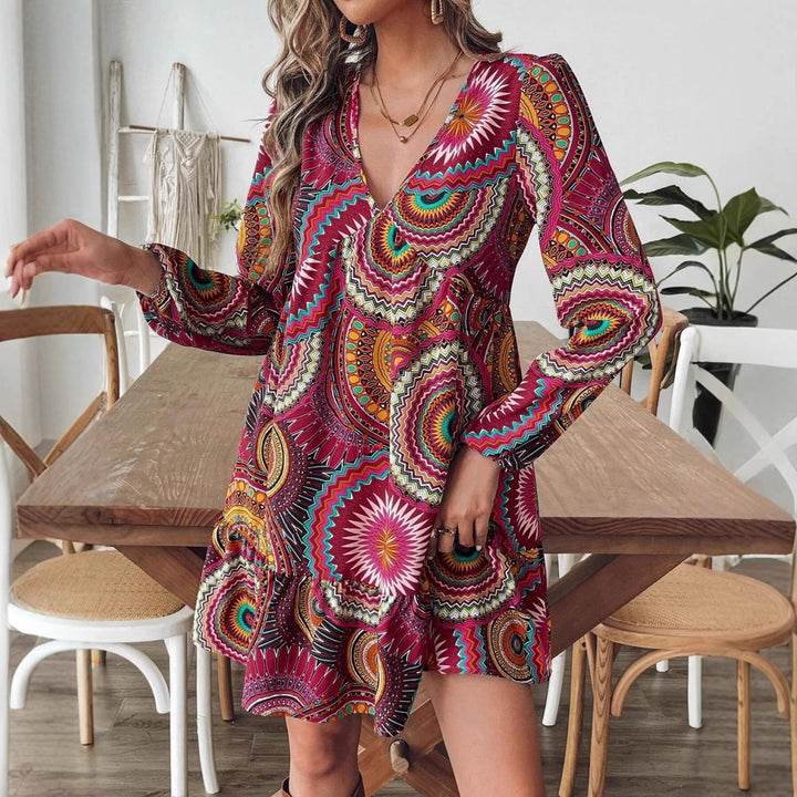 Dame Bohemian Trykt Mini Kjole Stilla