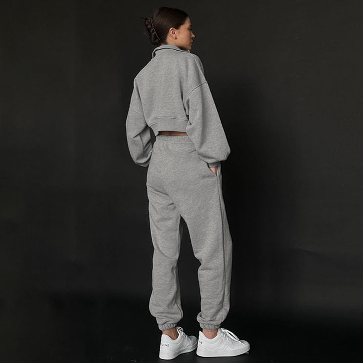 Dame Sportslig Cropped Hoodie med Lynlås og Voluminøse Ærmer Stilla