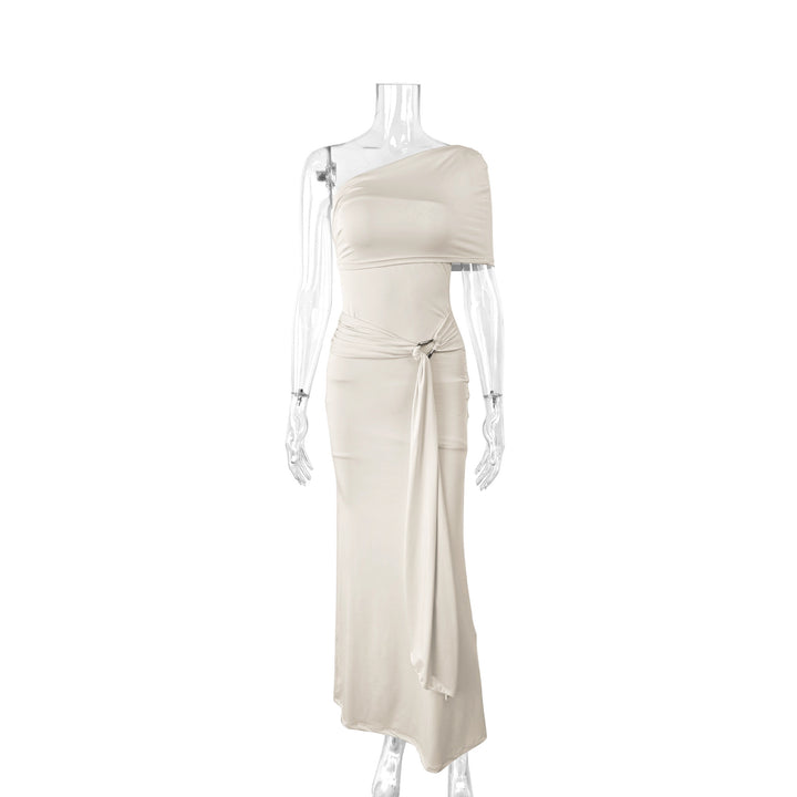Damer Elegant One-Shoulder Maxikjole med figurtilpasset snit og legende bindebånd Skovae