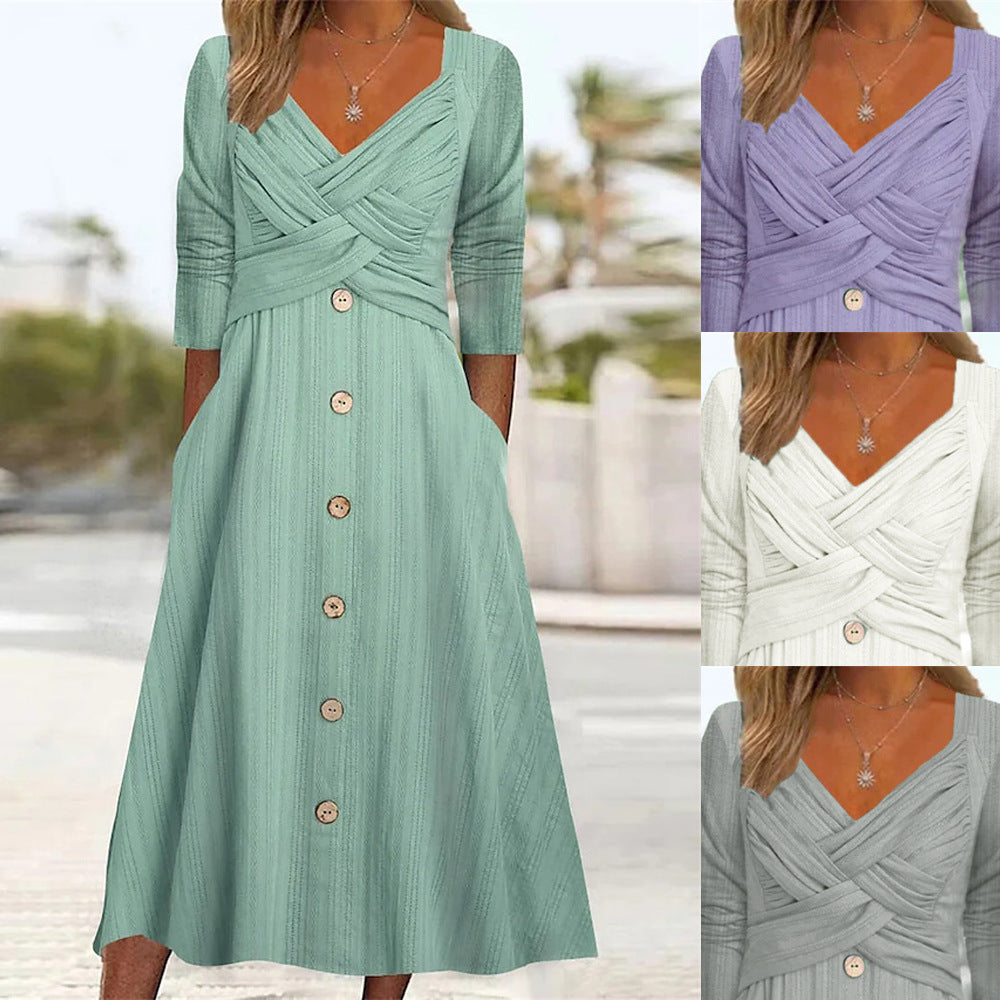 Dame Button-Down Maxi Kjole med krydset overdel Detalje Stilla