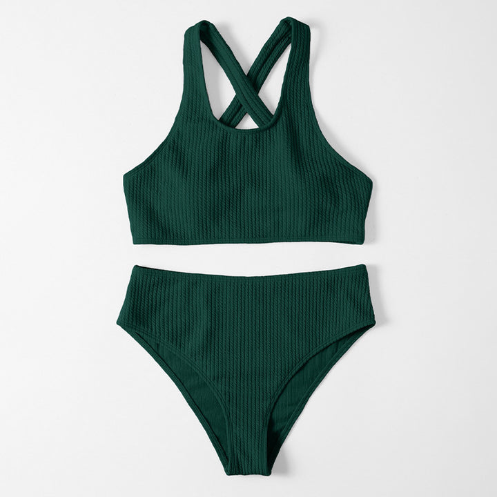 Damer sporty bikini-sæt med højt skåret trusse og trendy rygstrop Skovae