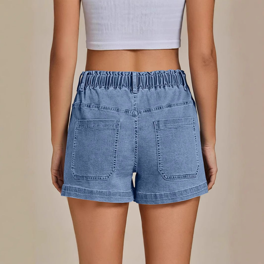 Dame behagelige Denim-shorts med elastik og praktiske lommer Skovae