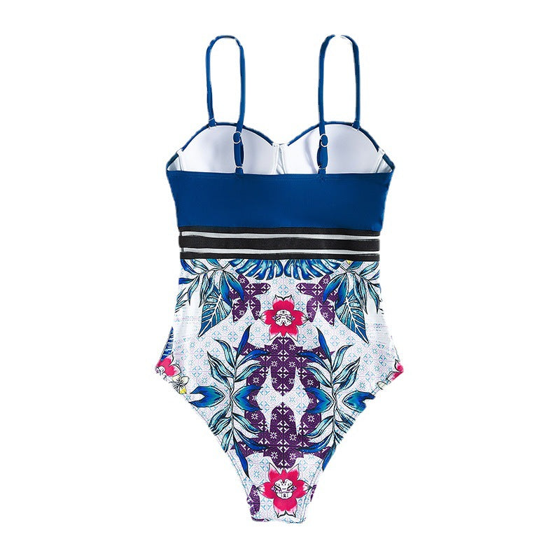 Dame højtaljet badebadedragt med elegant bustier-overdel og blomster mønstre Stilla