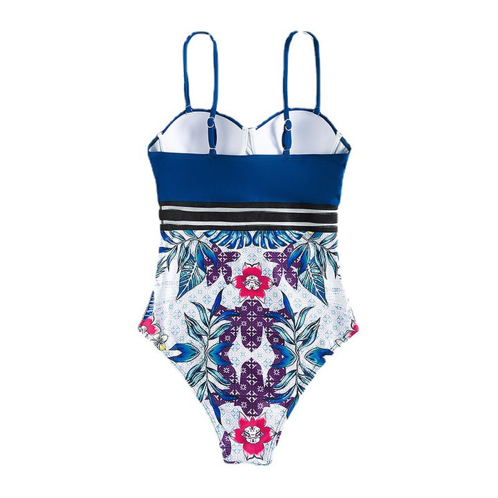 Dame højtaljet badebadedragt med elegant bustier-overdel og blomster mønstre Stilla