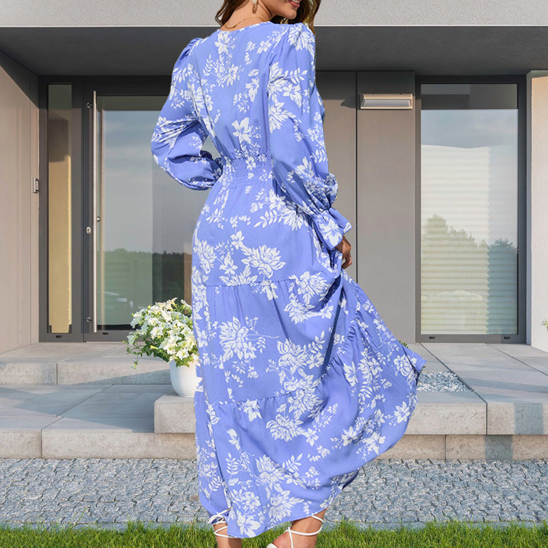 Dame Maxikjole med legende blomsterdesign og voluminøse ærmer Stilla