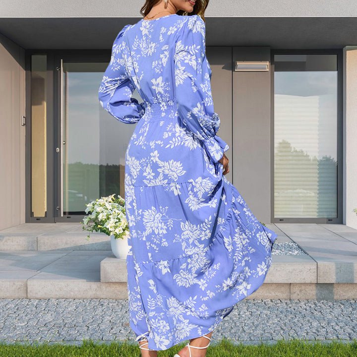 Dame Maxikjole med legende blomsterdesign og voluminøse ærmer Stilla