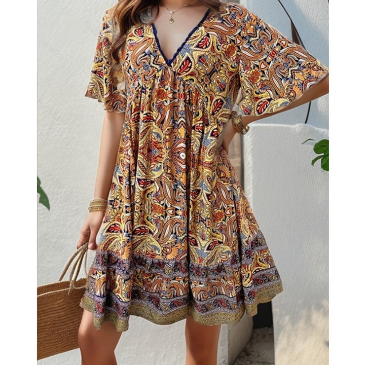 Dame Boho Blomsterprint Svingkjole Stilla