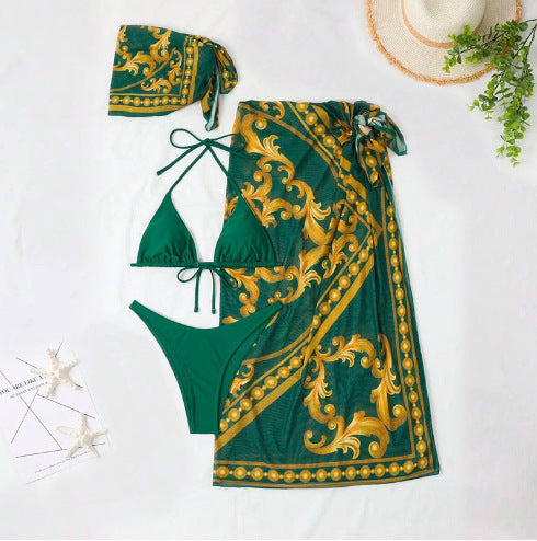 Dame elegant bikini-sæt med bøjet design og pareo Skovae