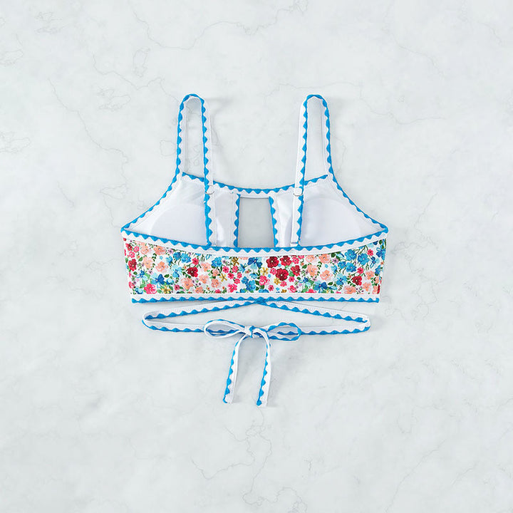 Dame bikini-top med blomsterdesign og legesyge bånd Skovae